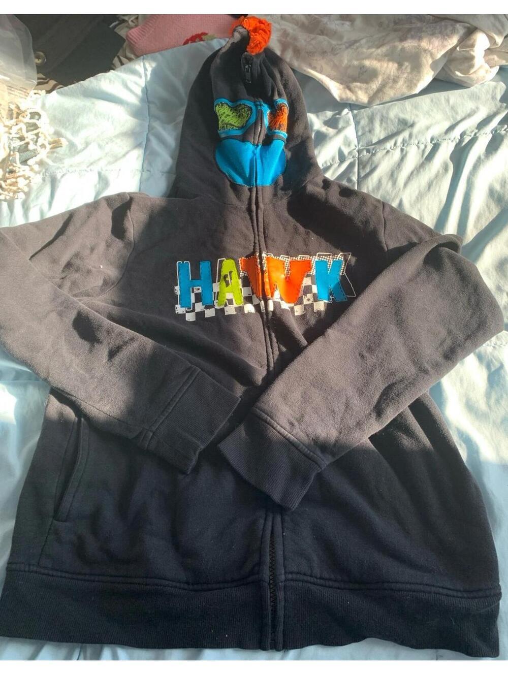 Tony Hawk Skateboarding Youth Large Black Zip Up Hoodie w/Mask & Mohawk​
